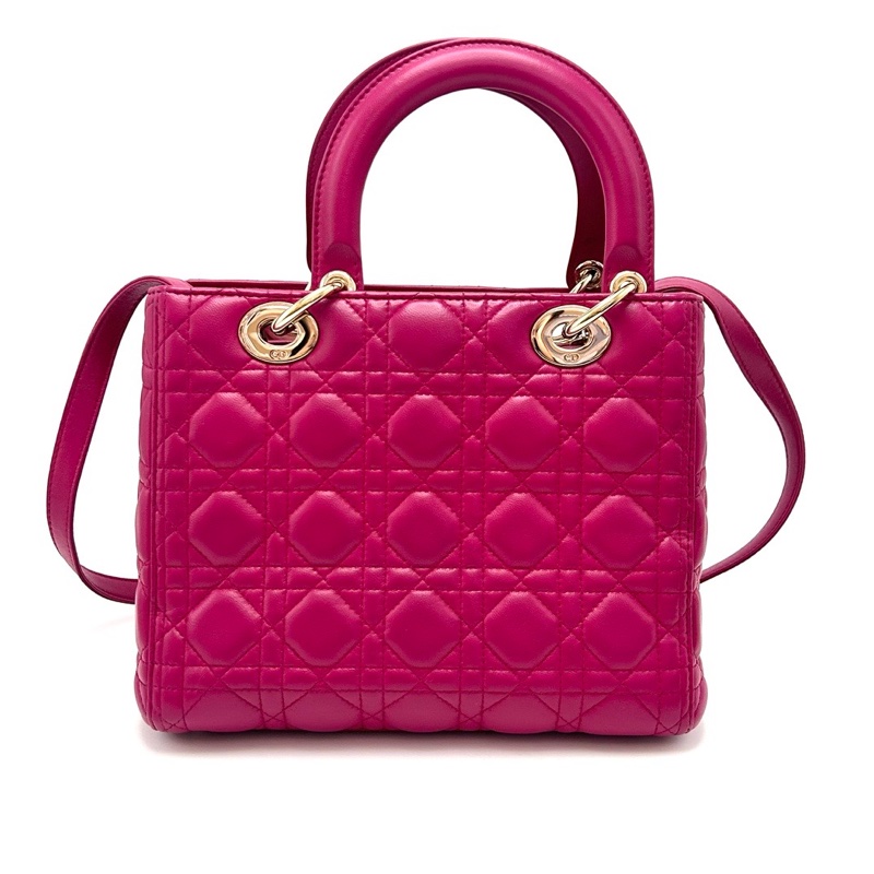 DIOR玫紅色五格黛妃手提肩背包24*20.5*12 98新配件塵袋-6