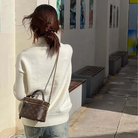 LV vanity拼色老花化妝盒子手提斜背包18*13*10 98新配件鑰匙塵袋