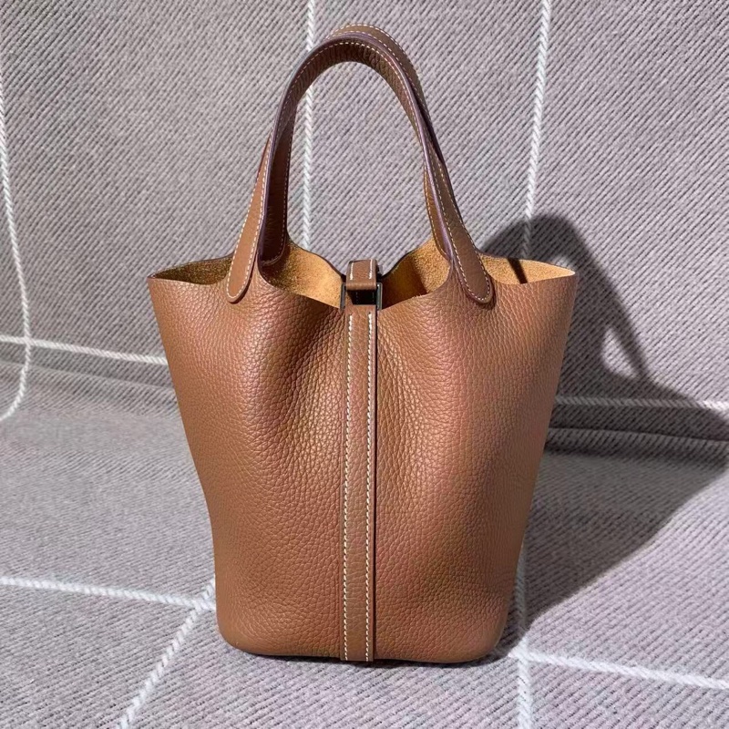 Hermes愛馬仕水桶18金棕色k刻銀扣，配件塵袋發票鎖鑰匙-1