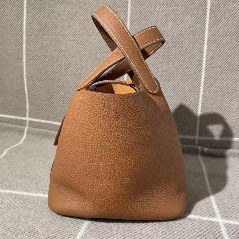 Hermes愛馬仕水桶18金棕色k刻銀扣，配件塵袋發票鎖鑰匙-3