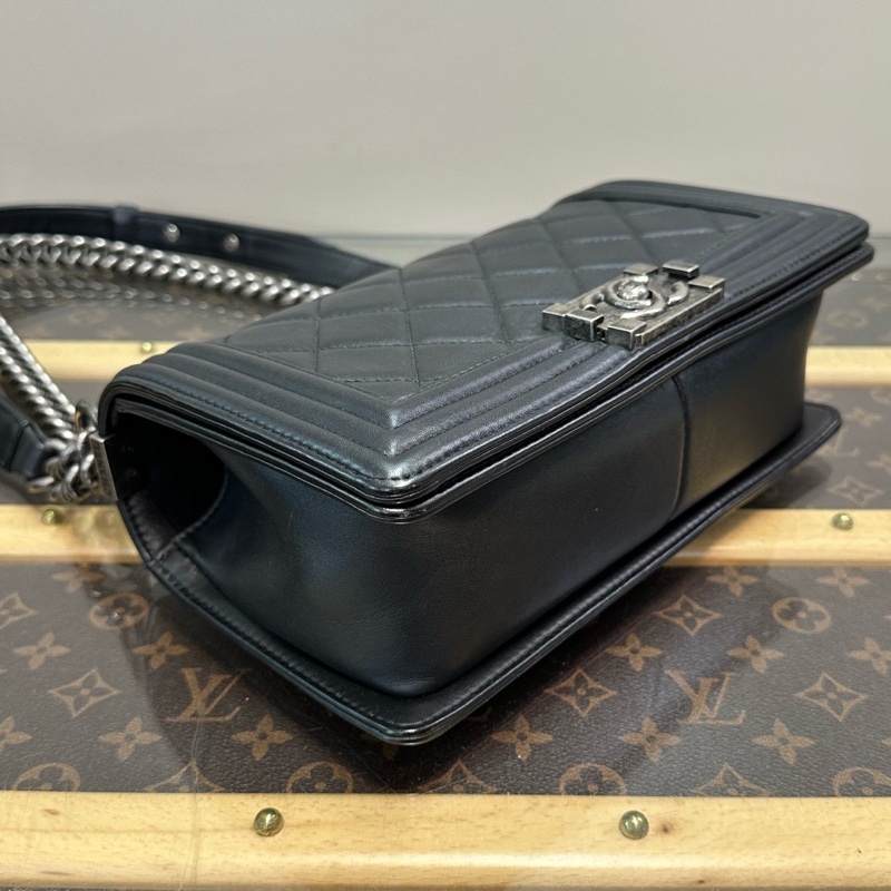 CHANEL 黑銀Leboy中號肩背斜背鏈條包25*15*9 98新配件塵袋-3