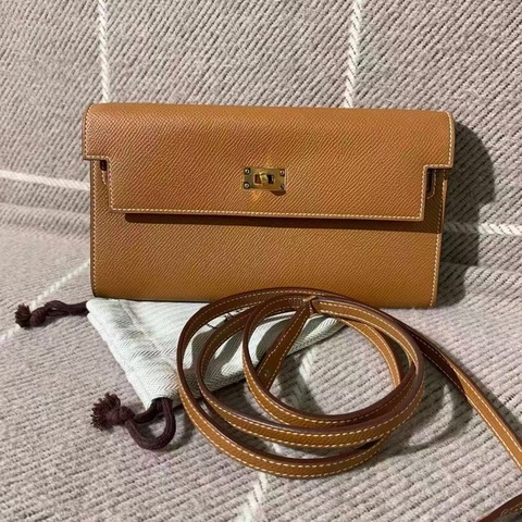 Hermes愛馬仕Kelly to go金棕色epsom皮金扣Y刻 單肩包