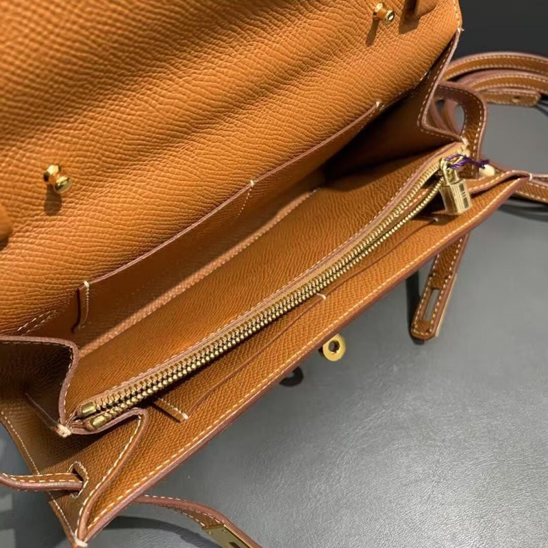 Hermes愛馬仕Kelly to go金棕色epsom皮金扣Y刻 單肩包-8