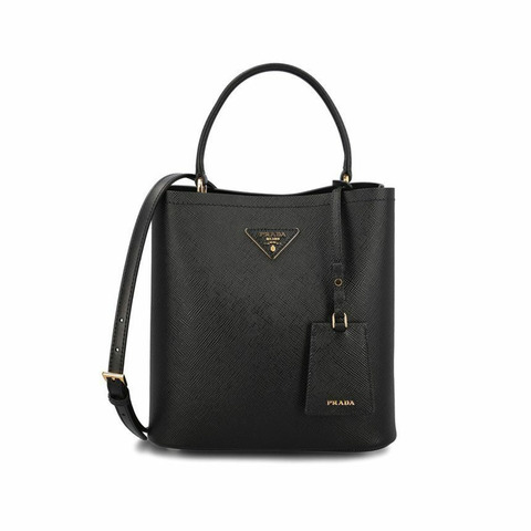 PRADA Saffiano 雙聯中型手提包 黑色 1BA212 2ERX F0002