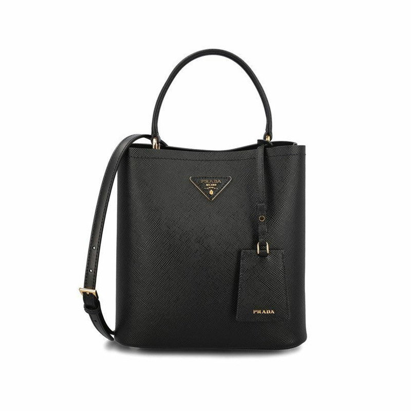 PRADA Saffiano 雙聯中型手提包 黑色 1BA212 2ERX F0002-0