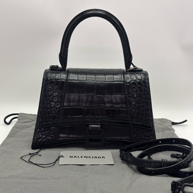 BALENCIAGA soblack鱷魚壓紋沙漏S碼肩背斜背包23*13.5*9 98新配件塵袋吊牌-1