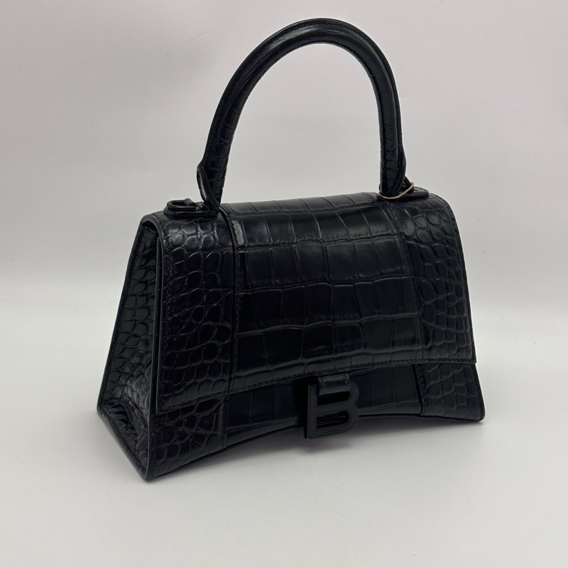 BALENCIAGA soblack鱷魚壓紋沙漏S碼肩背斜背包23*13.5*9 98新配件塵袋吊牌-2