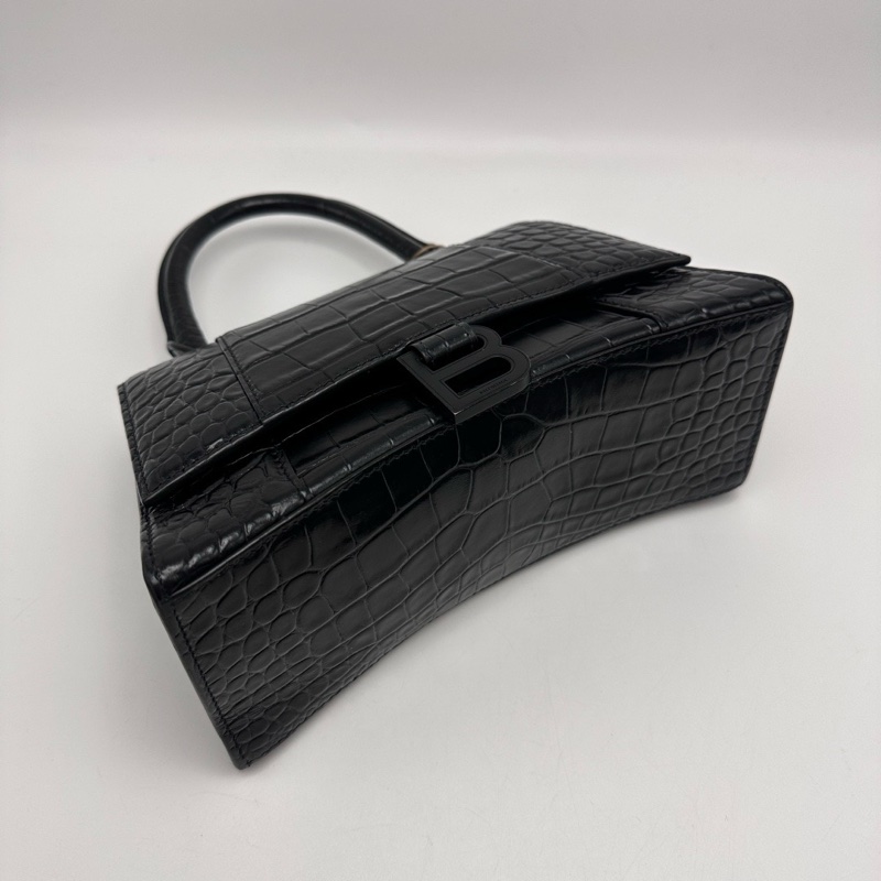 BALENCIAGA soblack鱷魚壓紋沙漏S碼肩背斜背包23*13.5*9 98新配件塵袋吊牌-5