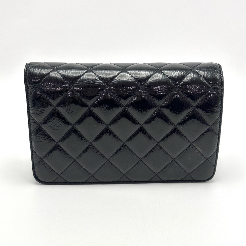 CHANEL 黑銀漆皮woc肩背斜背包19*12*4 98新配件塵袋-5