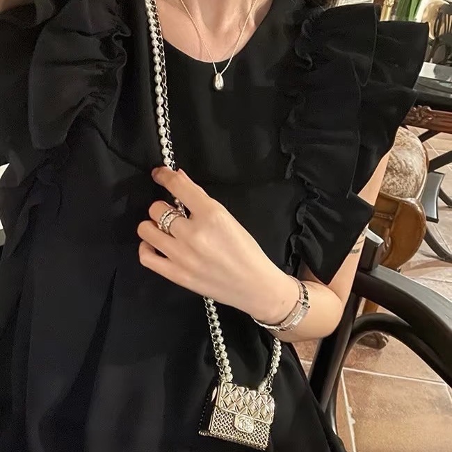 CHANEL 珍珠金屬迷你小廢包鏈長102cm 99新配件盒子-0