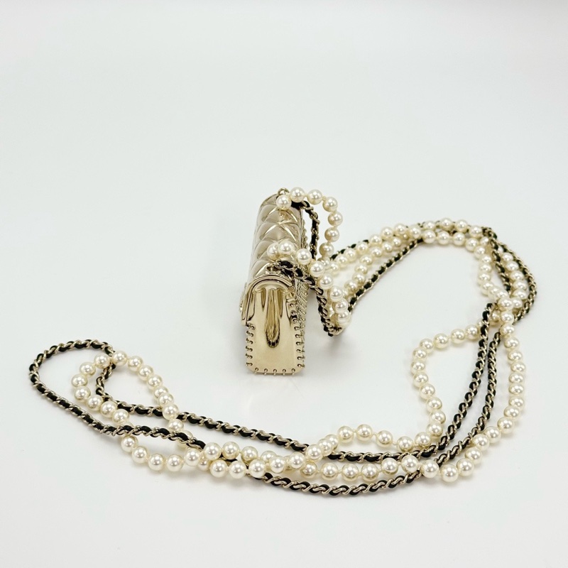 CHANEL 珍珠金屬迷你小廢包鏈長102cm 99新配件盒子-2