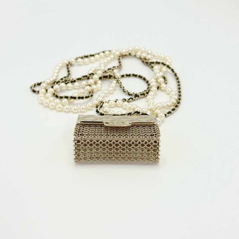 CHANEL 珍珠金屬迷你小廢包鏈長102cm 99新配件盒子-3