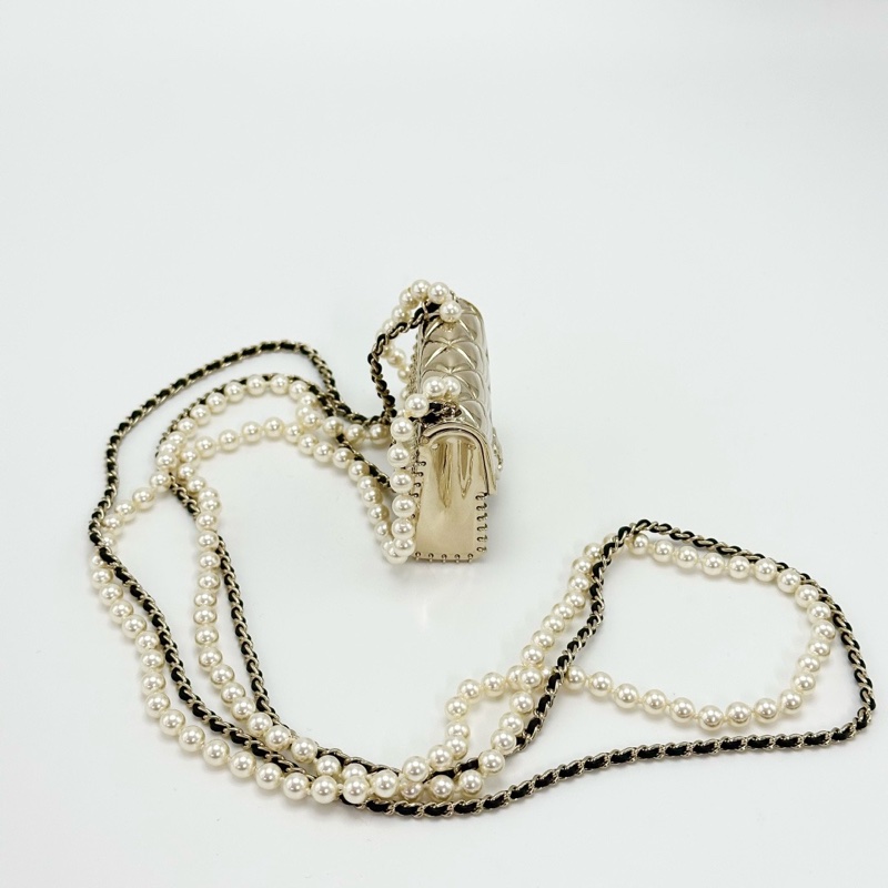 CHANEL 珍珠金屬迷你小廢包鏈長102cm 99新配件盒子-4