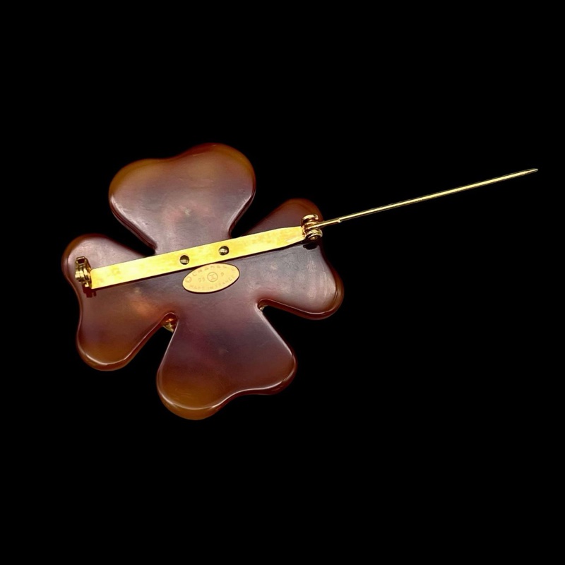 「JL精品代購」98新 Chanel玳瑁四葉草大號胸針-4