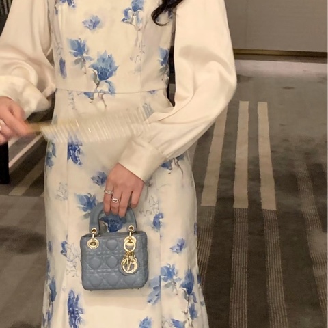 DIOR 超mini藍金黛妃手提肩背斜背包12*11*4 98新配件塵袋