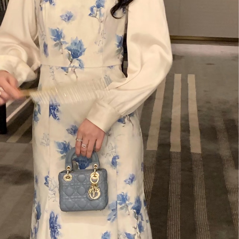 DIOR 超mini藍金黛妃手提肩背斜背包12*11*4 98新配件塵袋-0