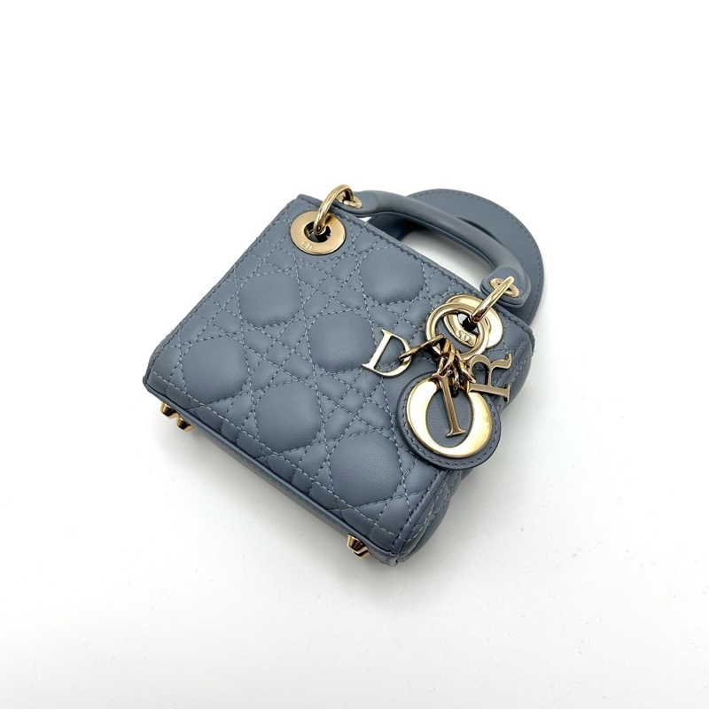DIOR 超mini藍金黛妃手提肩背斜背包12*11*4 98新配件塵袋-3
