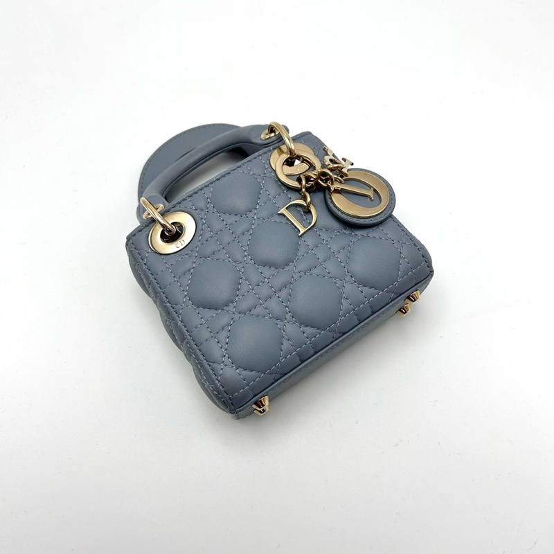 DIOR 超mini藍金黛妃手提肩背斜背包12*11*4 98新配件塵袋-5