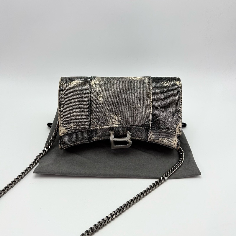 BALENCIAGA 黑灰色鏈條肩背斜背包19.5*11*5 98新配件塵袋-1