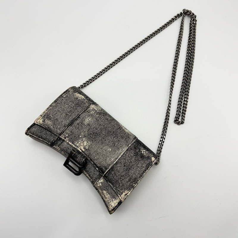 BALENCIAGA 黑灰色鏈條肩背斜背包19.5*11*5 98新配件塵袋-3