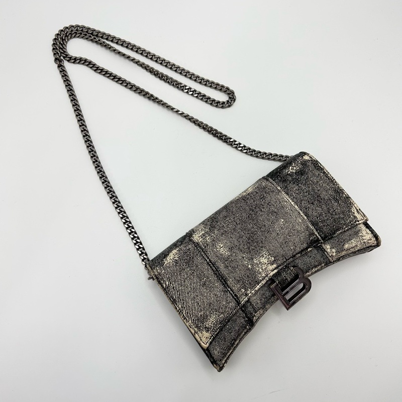 BALENCIAGA 黑灰色鏈條肩背斜背包19.5*11*5 98新配件塵袋-5