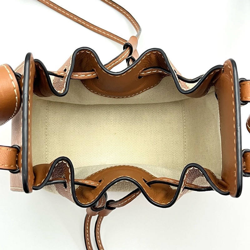 LOEWE 焦糖色拼帆布mini肩背斜背吊床包18*18*11 98新配件塵袋-2