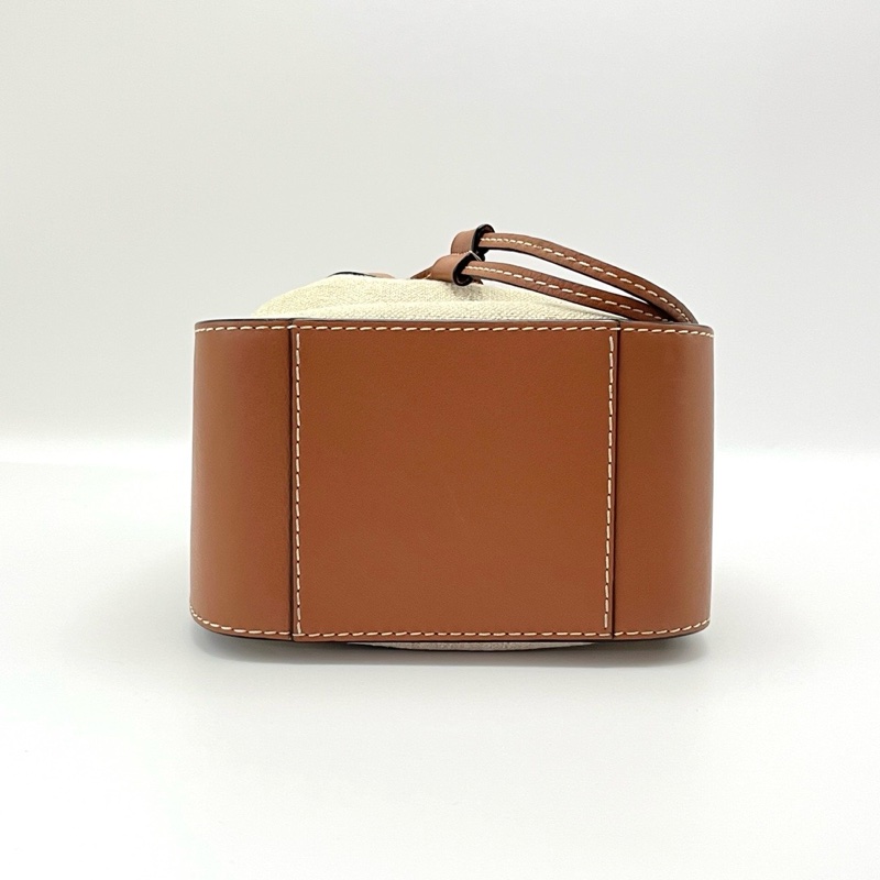 LOEWE 焦糖色拼帆布mini肩背斜背吊床包18*18*11 98新配件塵袋-4