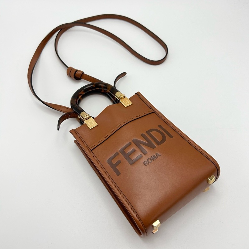 FENDI 玳瑁手柄棕色mini琴譜手提斜背包13*17*6 98新配件塵袋-5
