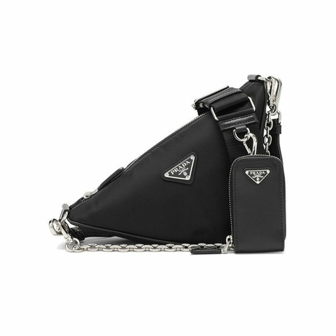 PRADA 三角形標誌肩斜背包 黑色 1BH190 RDLN F0002