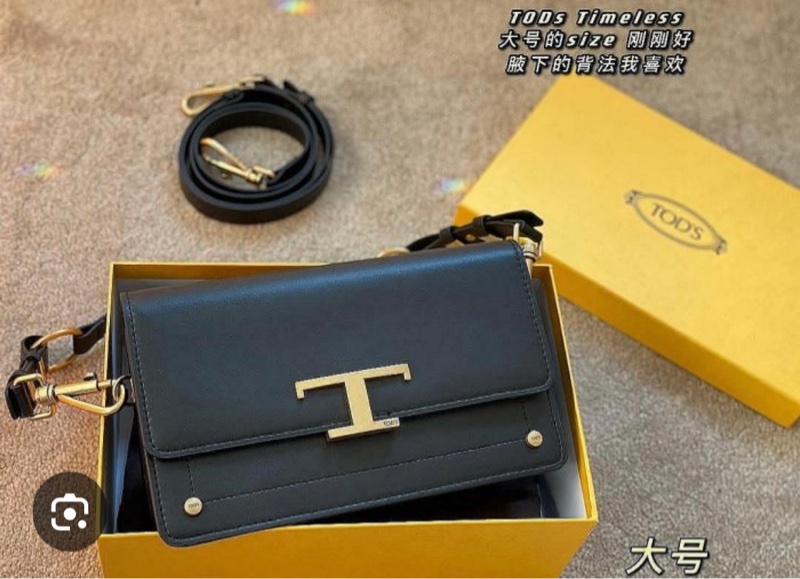 全新✨ TOD’S Timeless T字釦小牛皮翻蓋斜背包風琴包(黑金)-1