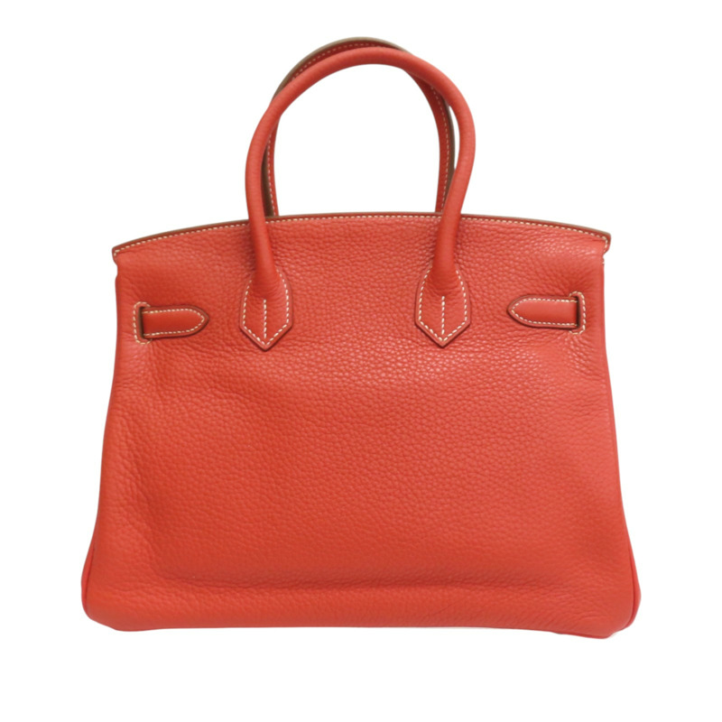 鮮紅/白色 Togo牛皮 Birkin 30 柏金包 手提包 □O刻 銀扣【HERMES 愛馬仕】-1