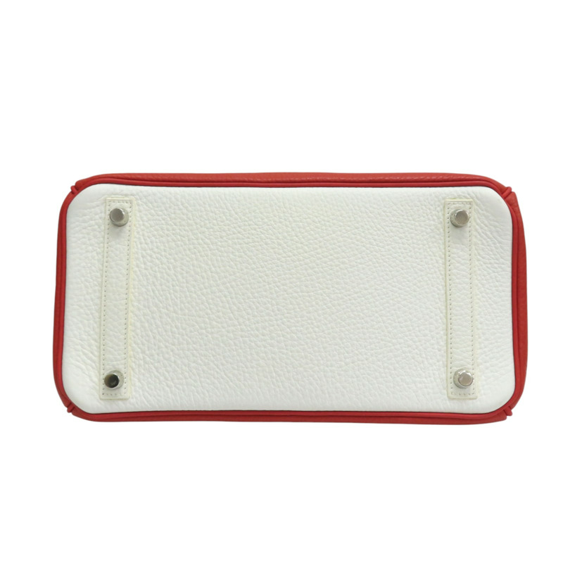 鮮紅/白色 Togo牛皮 Birkin 30 柏金包 手提包 □O刻 銀扣【HERMES 愛馬仕】-3