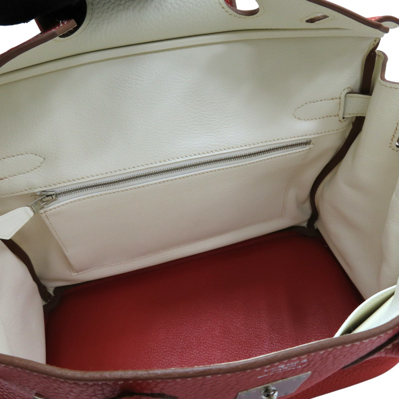 鮮紅/白色 Togo牛皮 Birkin 30 柏金包 手提包 □O刻 銀扣【HERMES 愛馬仕】-4