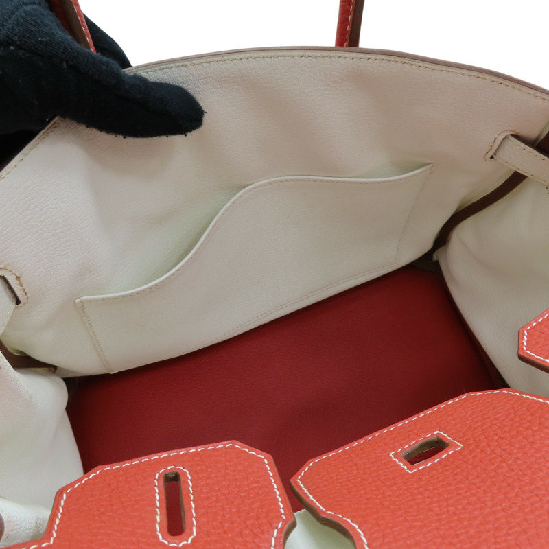 鮮紅/白色 Togo牛皮 Birkin 30 柏金包 手提包 □O刻 銀扣【HERMES 愛馬仕】-5