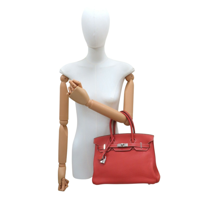 鮮紅/白色 Togo牛皮 Birkin 30 柏金包 手提包 □O刻 銀扣【HERMES 愛馬仕】-9