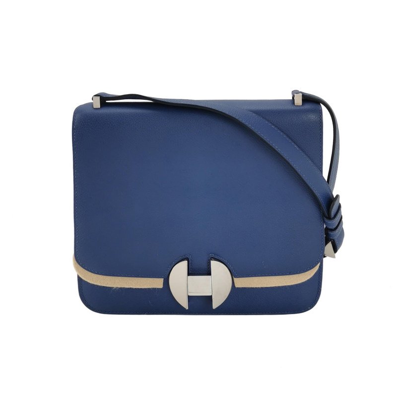 Hermes2002系列20圓形H鎖扣單肩包Evercolor牛皮銀扣7E明藍色C刻-0