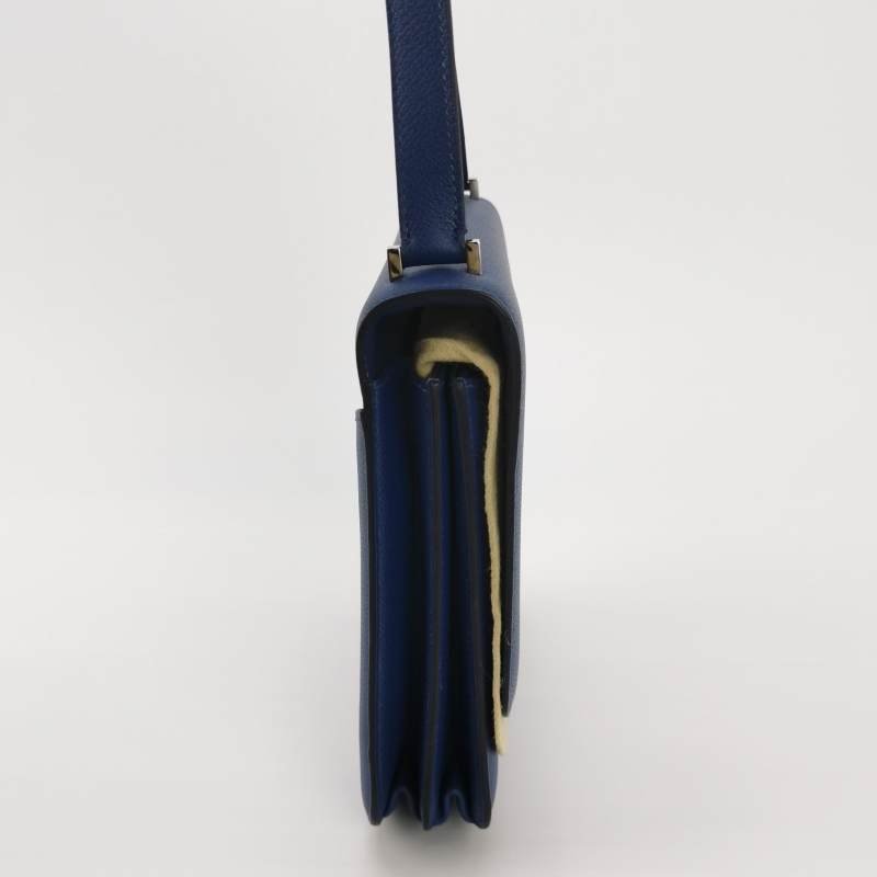 Hermes2002系列20圓形H鎖扣單肩包Evercolor牛皮銀扣7E明藍色C刻-3