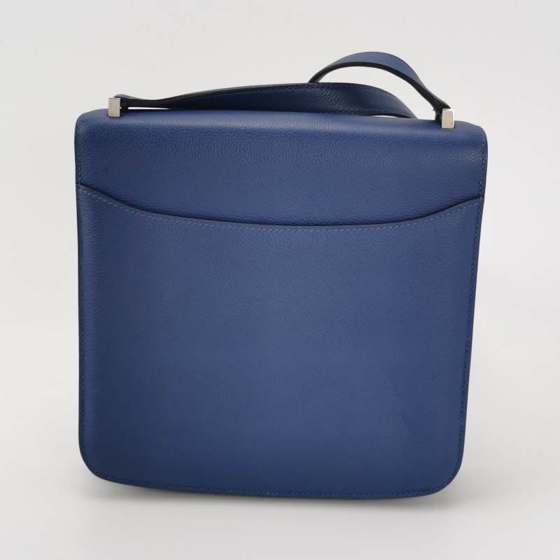 Hermes2002系列20圓形H鎖扣單肩包Evercolor牛皮銀扣7E明藍色C刻-4