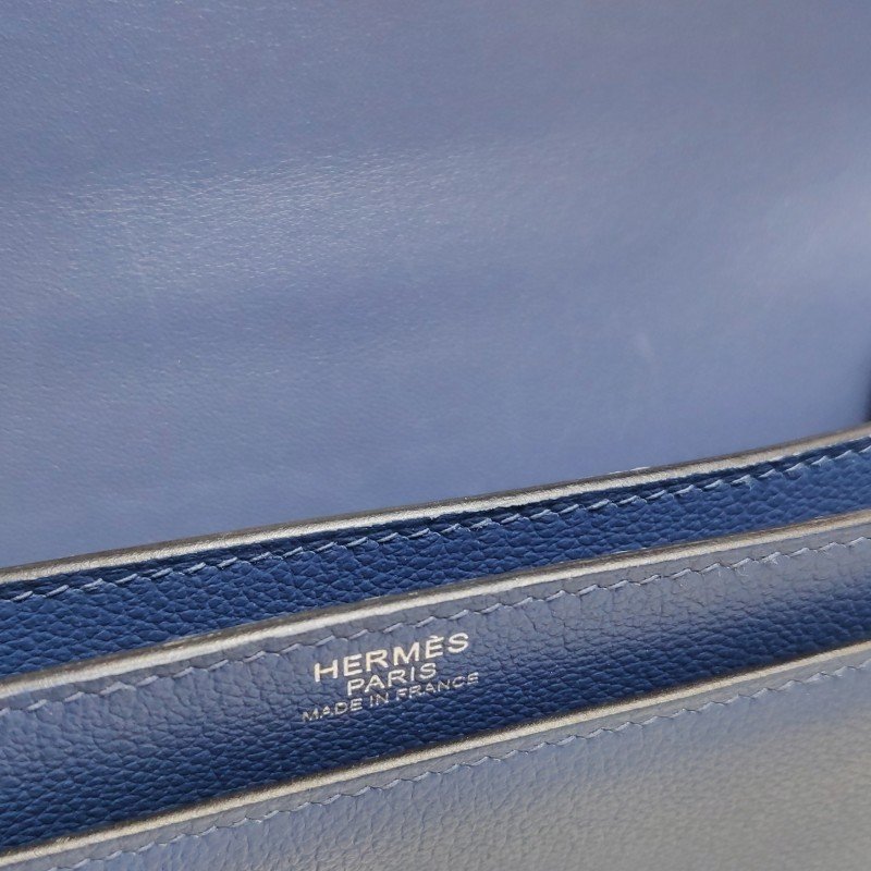 Hermes2002系列20圓形H鎖扣單肩包Evercolor牛皮銀扣7E明藍色C刻-9