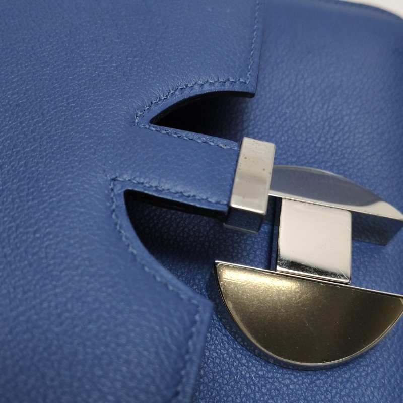 Hermes2002系列20圓形H鎖扣單肩包Evercolor牛皮銀扣7E明藍色C刻-13