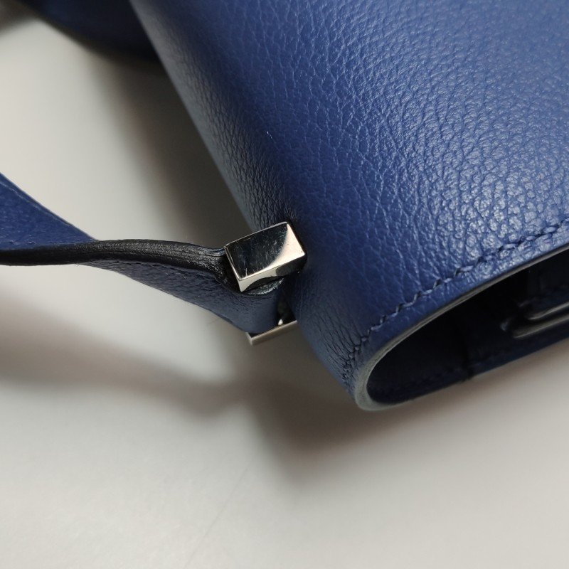 Hermes2002系列20圓形H鎖扣單肩包Evercolor牛皮銀扣7E明藍色C刻-14