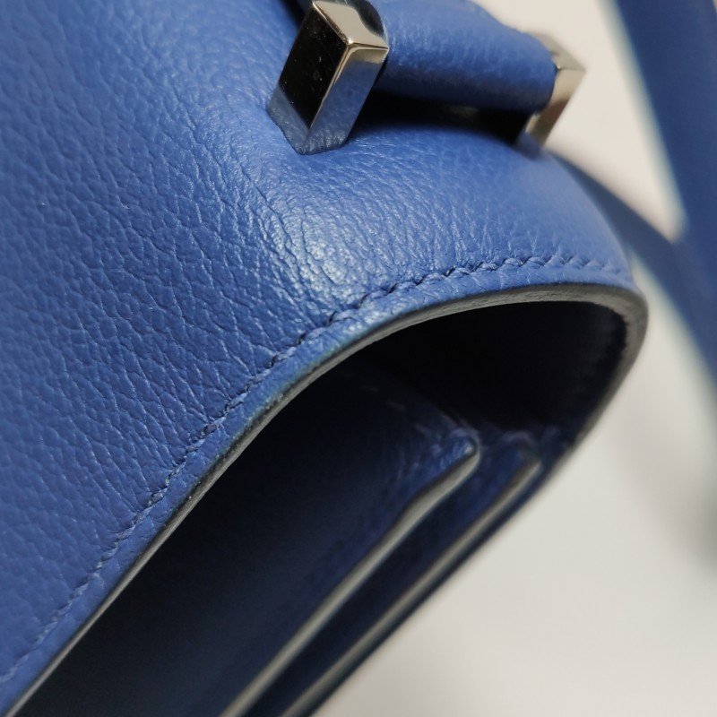 Hermes2002系列20圓形H鎖扣單肩包Evercolor牛皮銀扣7E明藍色C刻-17