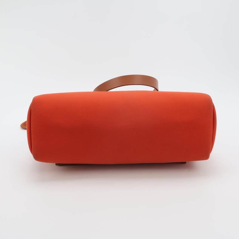 Hermes Herbag31馬鞍釘鎖扣單肩包Hunter牛皮帆布銀扣橘色棕色U刻-6