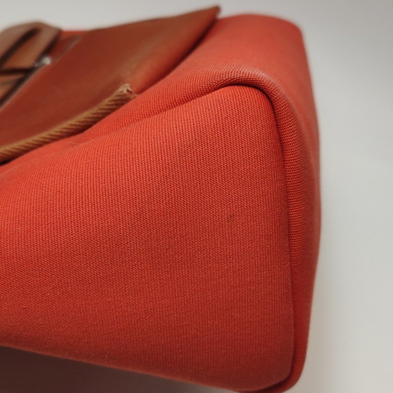 Hermes Herbag31馬鞍釘鎖扣單肩包Hunter牛皮帆布銀扣橘色棕色U刻-18