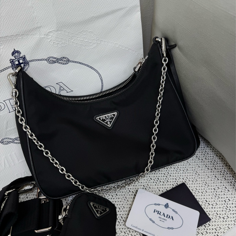 Prada 黑色尼龍三合一hobo包-5