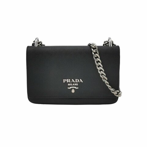 Prada牛皮純色字母Logo單肩包