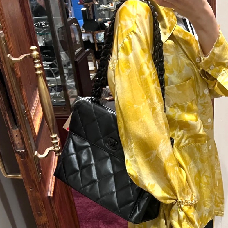 ✨Chanel 97 🆕soblack 粗鏈條tote 中古少見菱格🖤-0