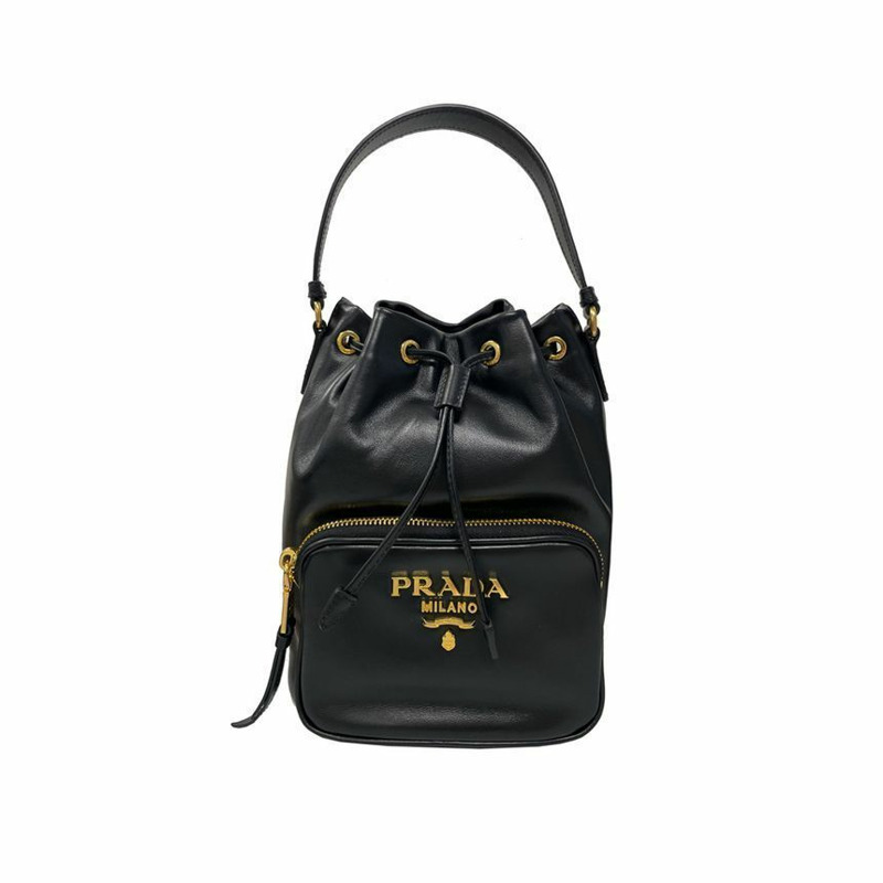 PRADA 25FW Pochettino 金色 Logo Vitello 水桶包 黑色 1BH038 2C35 F0002-0