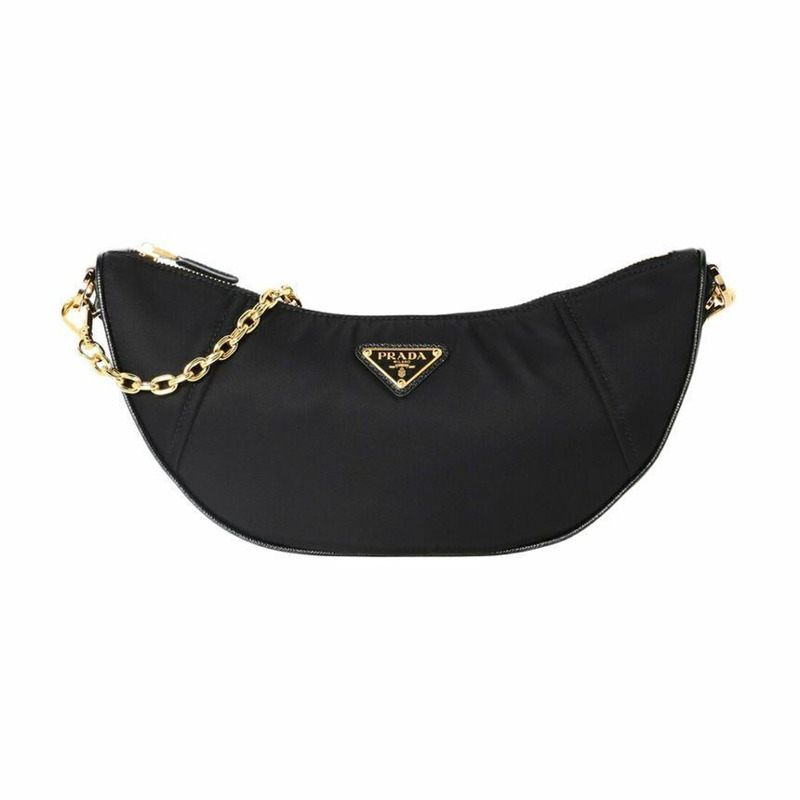 PRADA 26SS 金色 Logo Demure 尼龍鏈單肩包 黑色 1BH222 R064 F0002-0