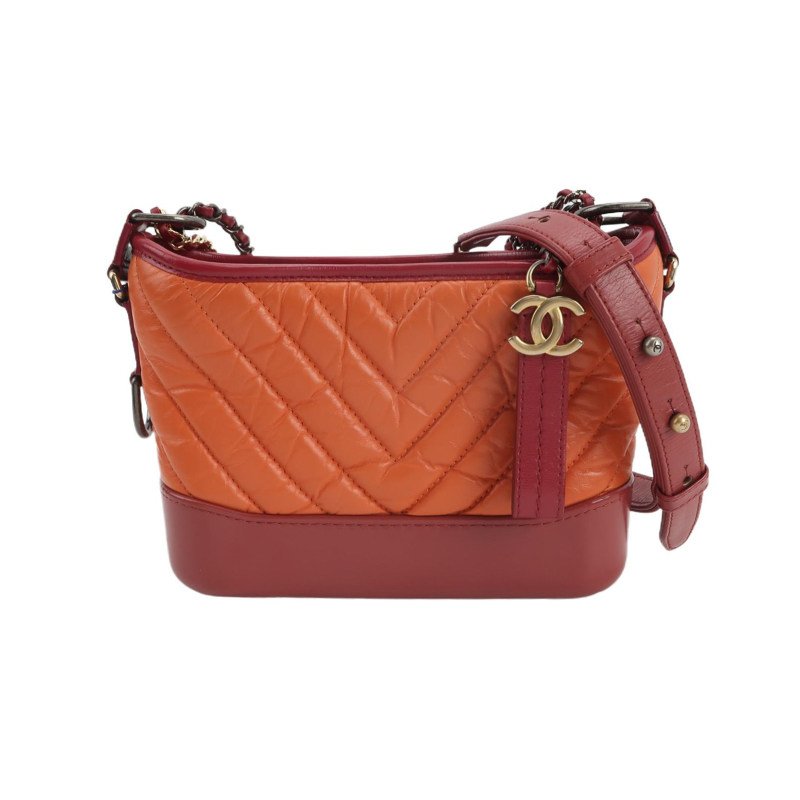 Chanel Gabrielle流浪包小號牛皮拼色菱格絎縫雙鏈條設計單肩包-0